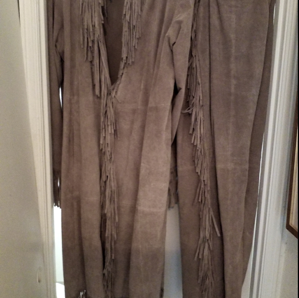 Suede fringe duster with matching pants